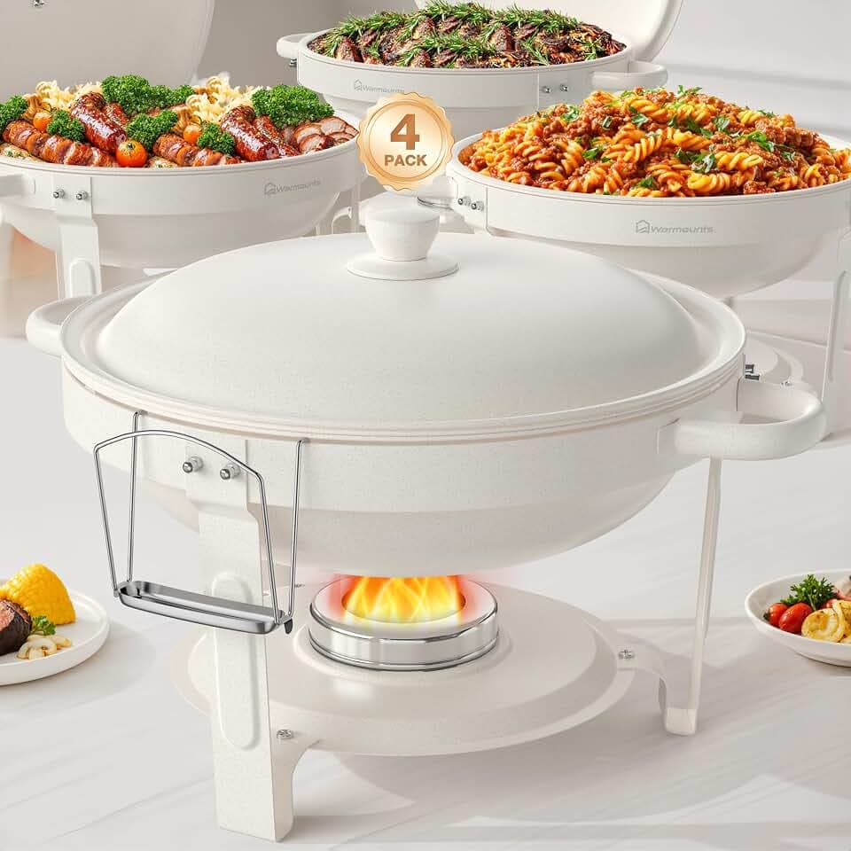 WARMOUNTS White Chafing Dishes for Buffet, Maifanite-Coated Chafers, 4 Pack