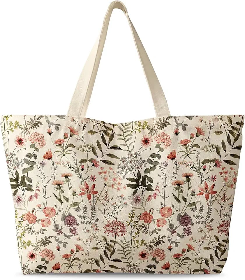 Miss Adola Large Tote Bag for Women - Canvas Tote Bag with Zipper Aesthetic Reusable Shoulder Bag for Gym, Travel, Work