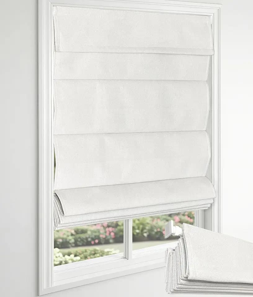 Blackout No Drill Roman Shades, 26" W x 64" H, Off White