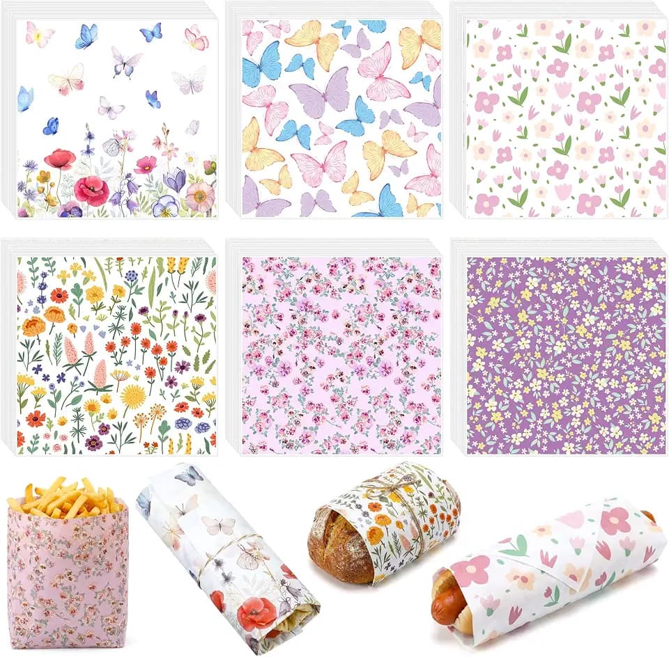 Reallnaive 300 Pcs Butterfly Flower Wax Paper Sheets 12 x 12 Inch