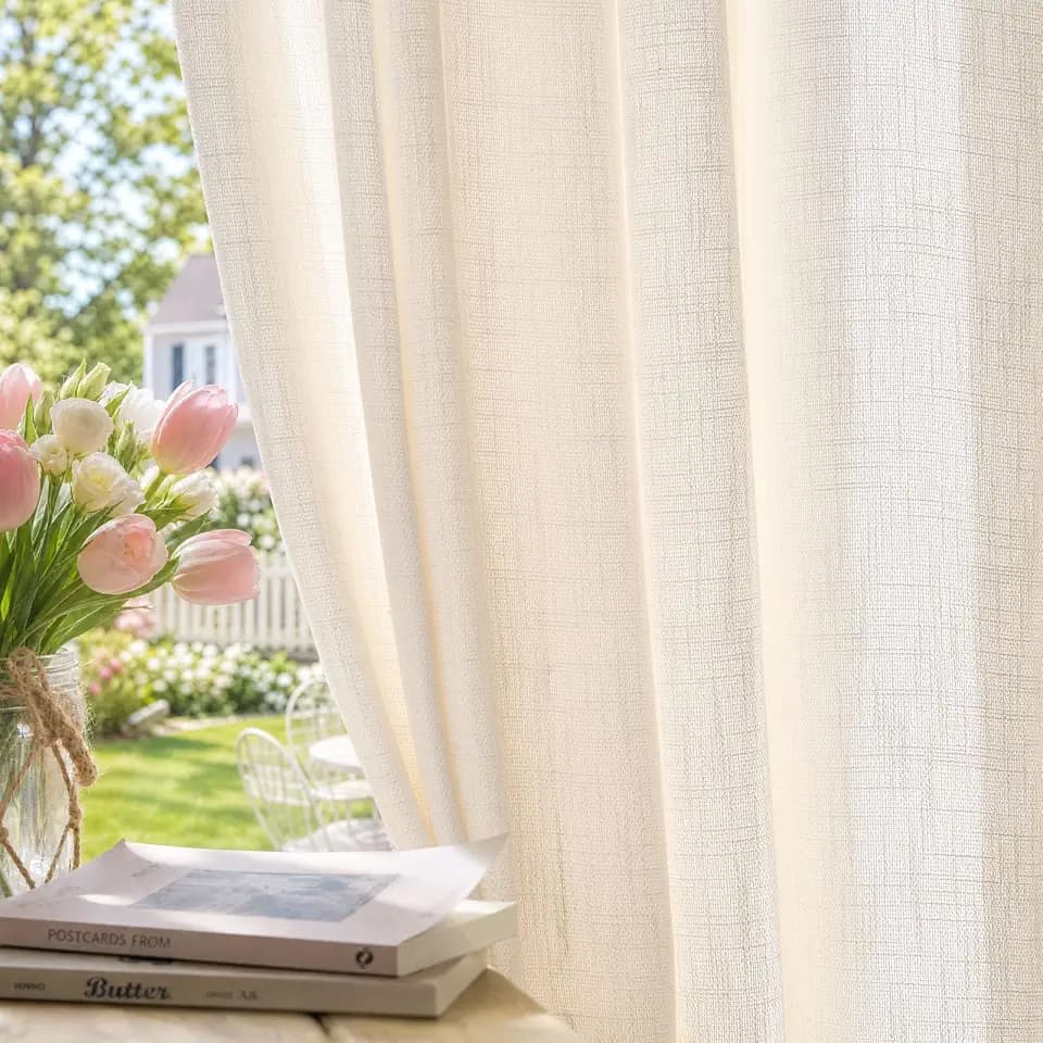 jinchan Burlap Linen Look Curtains for Living Room Textured Curtains 84 Inch Length 2 Panels Set Nature Light Filtering Curtains for Bedroom Rod Pocket Neutral Beige Farmhouse Window Curtain Panels