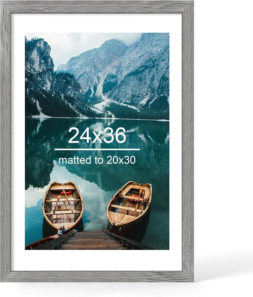 Hongkee 24x36 Picture Frame, Rustic Grey Wood Style, Wall Mounting
