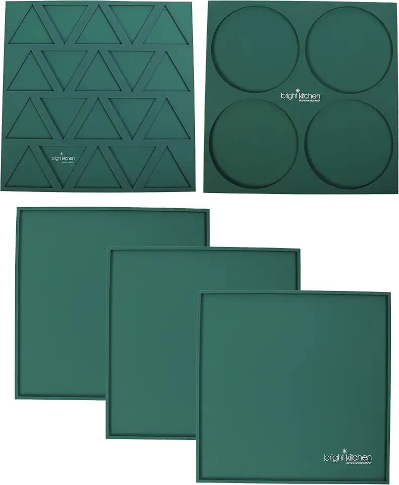 3 Edge Sheets + 1 Triangle Mold + 1 Circle Mold - 14" x 14" Silicone Sheets for Excalibur Dehydrator Bright Kitchen Re-Usable Non-Stick Mat (3 Edge + 1 Triangle + 1 Circle)