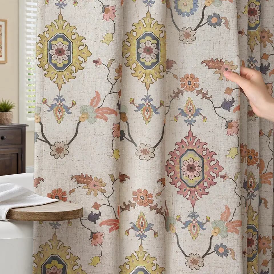 Boho Vintage Shower Curtain, Aesthetic Bohemian Patterned Shower Curtains for Bathroom, 72Wx84H