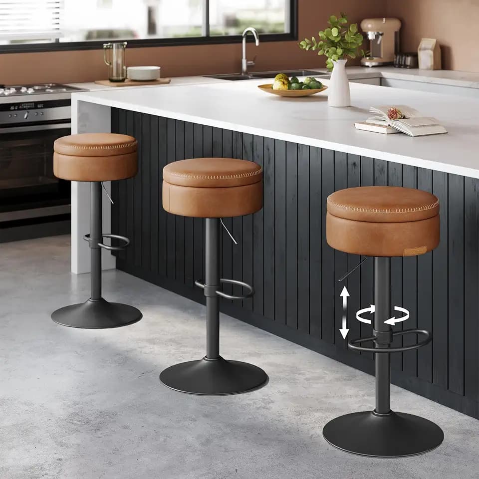 VASAGLE 360° Swivel Bar Stools Set of 3, Height Adjustable, with Storage