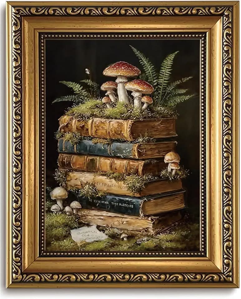 Moody Framed Wall Art Vintage Books Decor Dark Academia Canvas Print