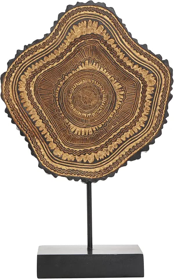 deco 79 Resin Tribal Decorative Sculpture Abstract Carved Home Decor Statue with Black Stand and Wavy Edge, Accent Figurine 11" x 3" x 17", Brown