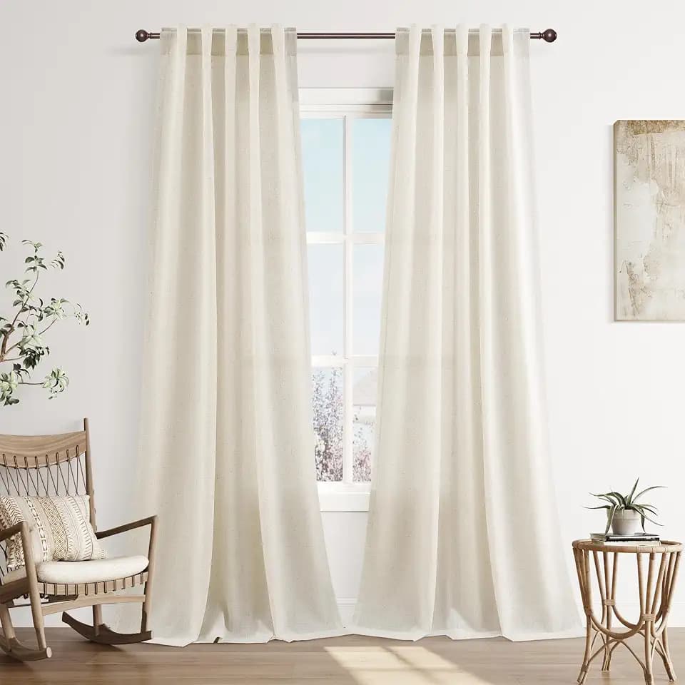 Joywell Linen Curtains 98 Inches Long for Living Room Beige Cream