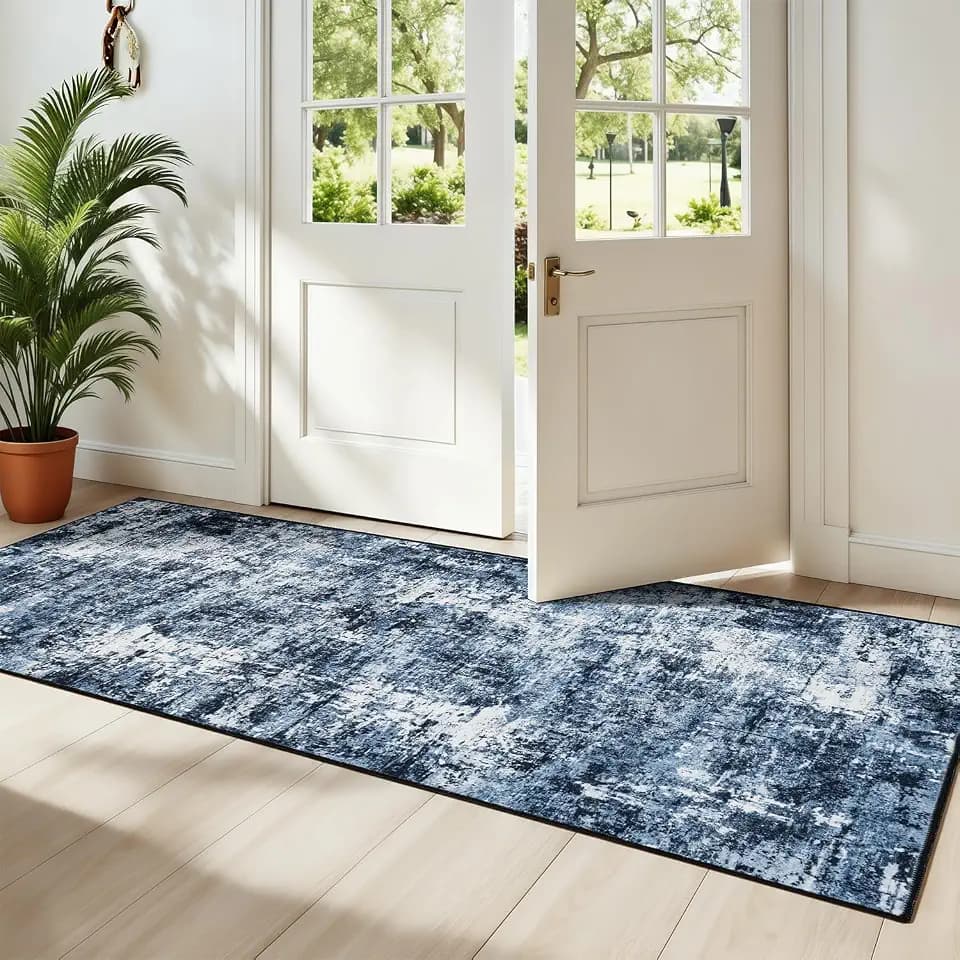 Rugflix 2x6 Runner Rug for Hallway, Washable Navy Blue Kitchen Runners