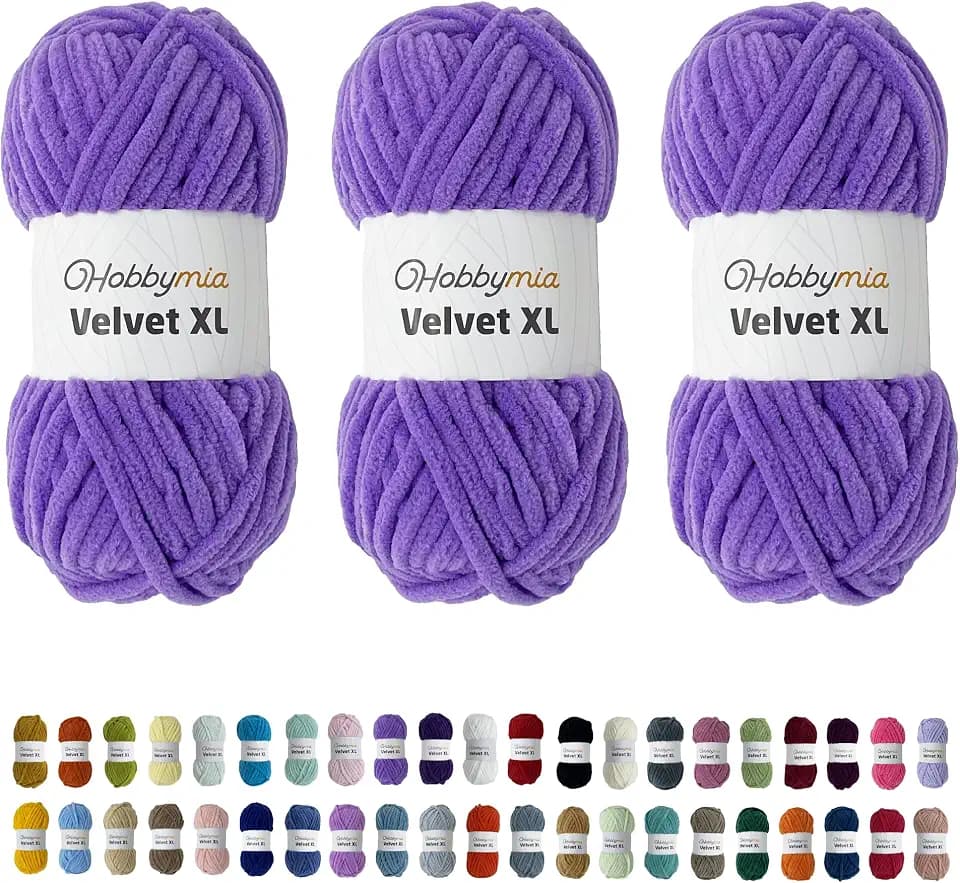 Velvet XL Chenille Yarn - Thick Super Bulky Yarn for Crocheting - Soft Fluffy Plush Yarn for Crochet - 100g / 74yds - Ideal for Baby Blankets & Amigurumi (Lavender, 3 Skeins)