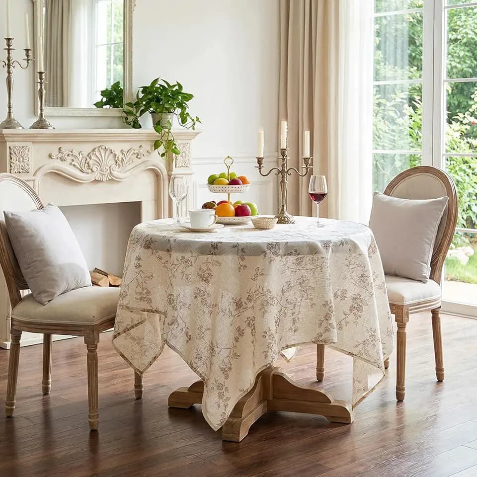jinchan Taupe Farmhouse Floral Linen Square Table Cloth 52 x 52 Inch