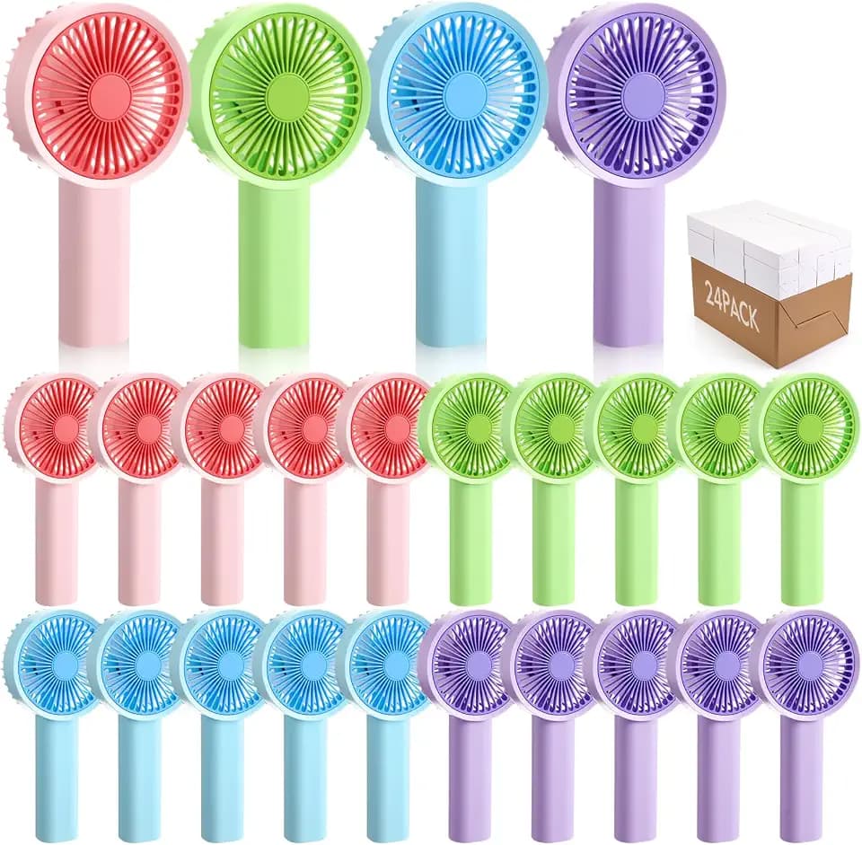 Mudder 24 Pcs Mini Handheld Fan Bulk Colorful Small Personal Portable Fan Eyelash Makeup for Women Wedding Travel Office Home Indoor Outdoor, No Batteries Included (Color Handle)