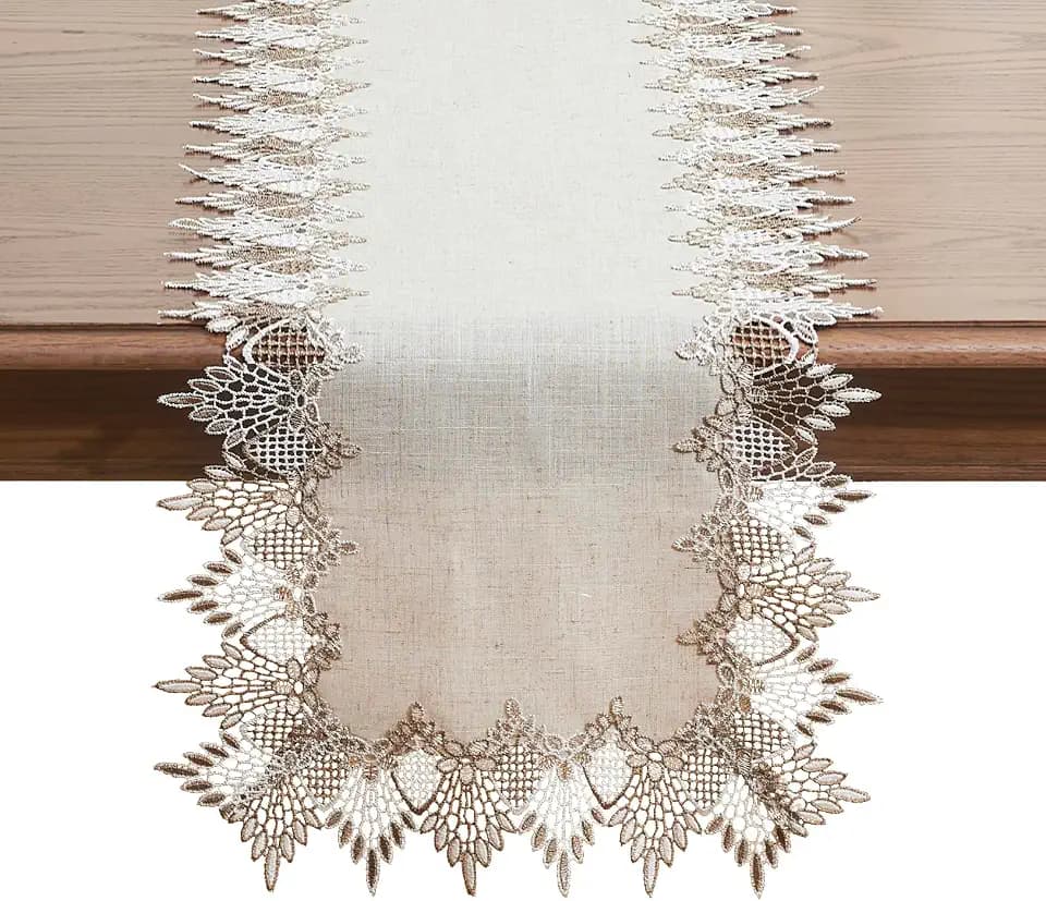 Natural Linen Table Runner 120 inches Beige Lace Coffee Table Runner