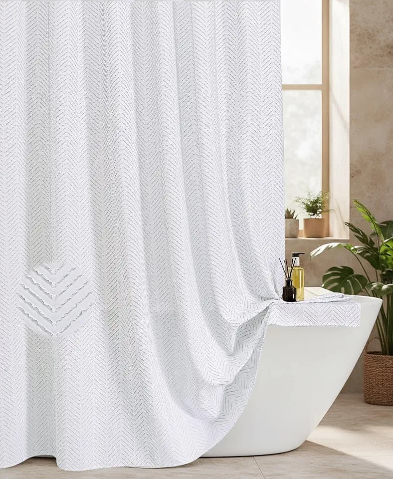 Sage Green Boho Farmhouse Cloth Fabric Shower Curtain, 3D Textured Arrow Striped Minimalist Cute Modern Shower Curtain Sets, 72x72 inches