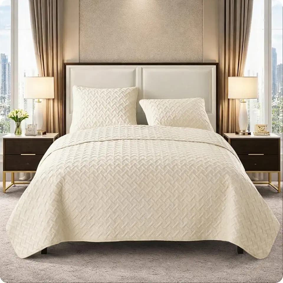 VCNY Home Nina Basketweave 3-Piece Bedding Set, Full/Queen, Ivory