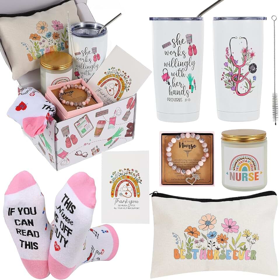 Bayelove Nurse Gifts for Women, Nurses Week Gifts, Nurse Appreciation Gifts, Tumbler Mug Cup Basket Gifts Set for Graduation, Nursing School, Nurse Practitioner