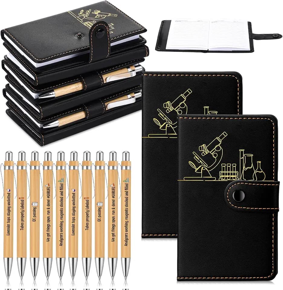 TaoBary 24 Sets Medical Lab Week 2026 Appreciation Gift Bulk Black A6 Leather Notebook Journal with Bamboo Pens for Laboratory Tech Professionals Scientists Chemistry Office Supplies (Lab Classic)