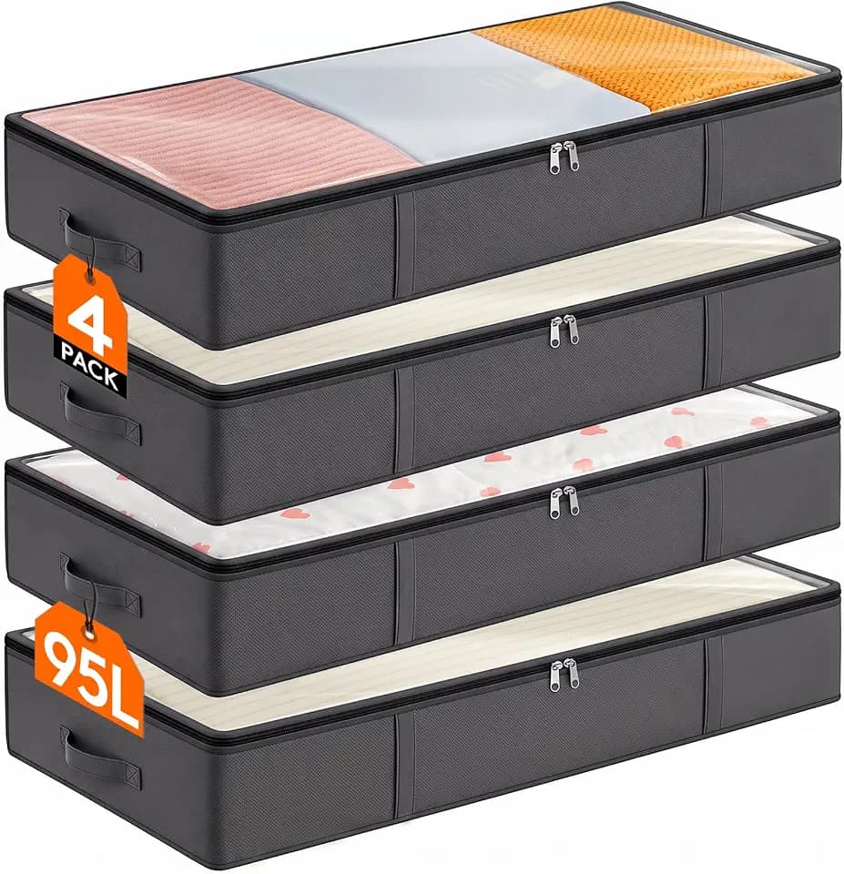 Lifewit 95L 4 Pack Under Bed Storage Container, Blanket Organizer, Gray