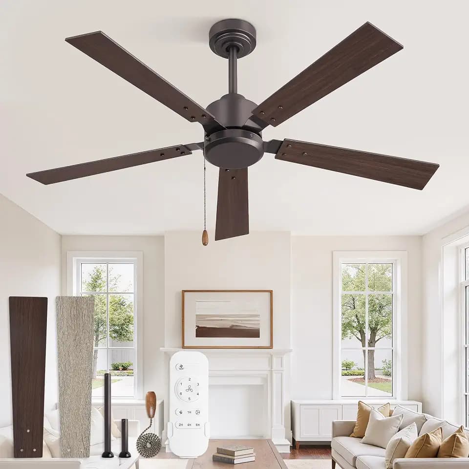 ZMISHIBO 52 Inch Ceiling Fan without Light, Remote&Pull Chain, Brown