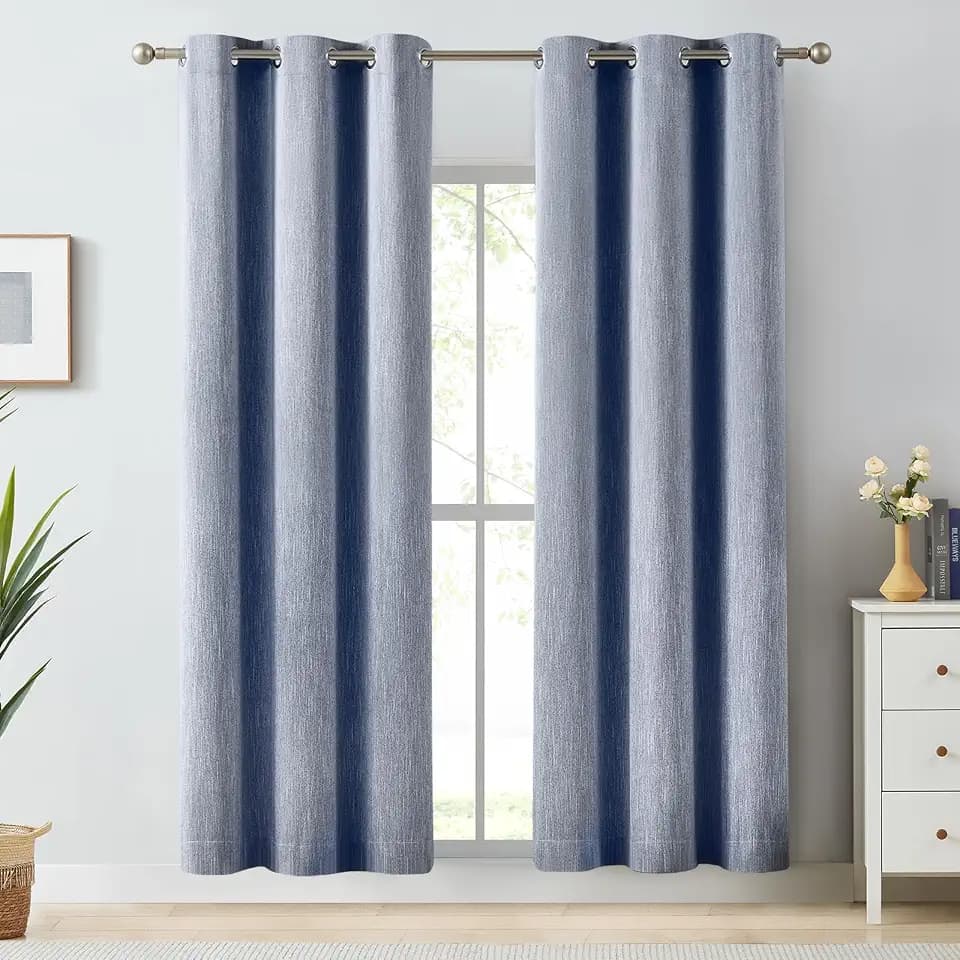 Melodieux Elegant Cotton Room Darkening Blackout Curtains for Living Room Bedroom Thermal Insulated Privacy Grommet Window Curtain Panels, 42 by 84 Inch, Navy Blue(1 Panel