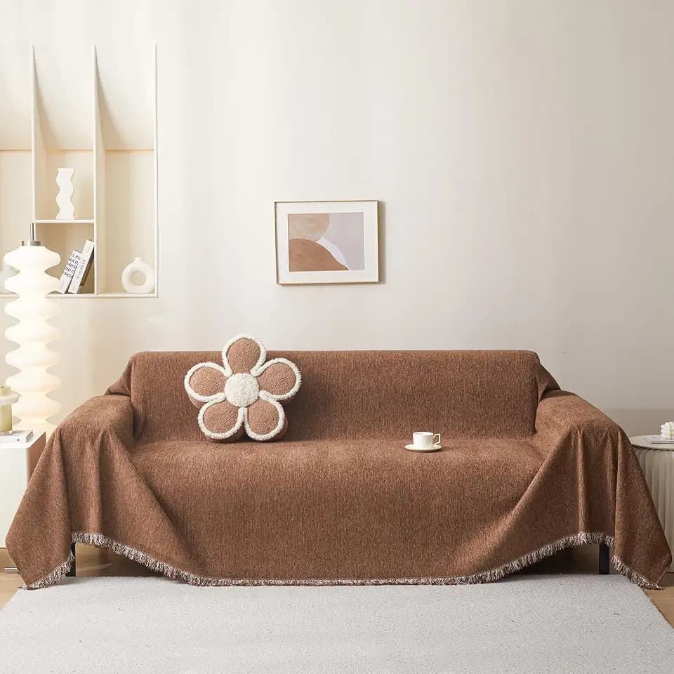 MEETSKY Couch Covers Sofa Slipcover Couch Protector Covers, Universal Fit for Couch 2 Seat Thick Washable Sofa Cover Modern Decor for Living Room, 91" x 118", Camel