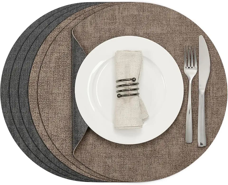 Myir JUN Round Placemats Set of 6, Dual-Sided Faux Leather Place Mats