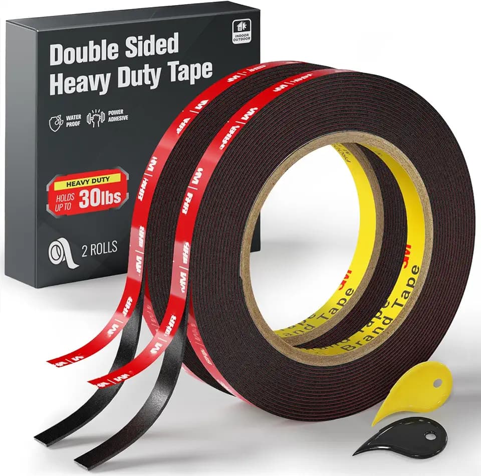 Double Sided Heavy Duty Mounting Tape, 2 Rolls (16.5 FT x 0.39 in Each), Waterproof, High Temp Resistant, for Automotive Trim, LED Strips, Home & Office Décor