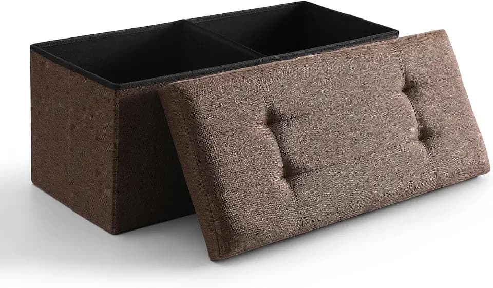 Storage Ottoman Bench Foldable Footrest Foot Stool, 30" Fabric Brown