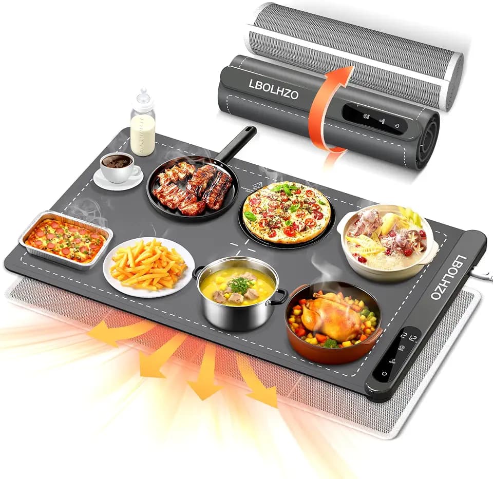 Warming Mat For Food 24"Dx16"W 500W Food Warming Mat Heat Resistant Pad Graphene 5s Rapid Food Warmers for Parties Buffet 6 Temp 6H Timer Chafing Dishes for Buffet,Auto Shut Off for Gatherings