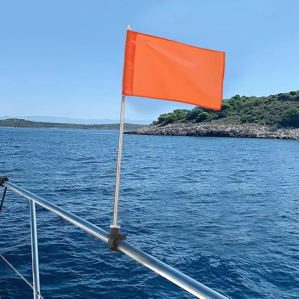 Orange Boat Flag with Adjustable Pole, Boat Safety Accessories