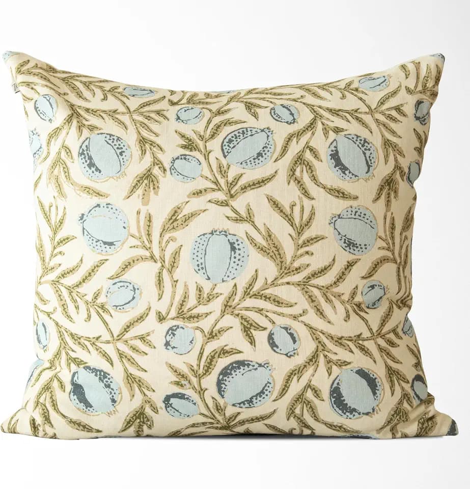 Tajik Home Alisa Block Print Pomegranate Pillow Cover – 100% Cotton Decorative Throw Pillow Cover – Vintage Coastal Grandma Grandmillennial Style Accent for Sofa, Couch, or Bed (22x22)