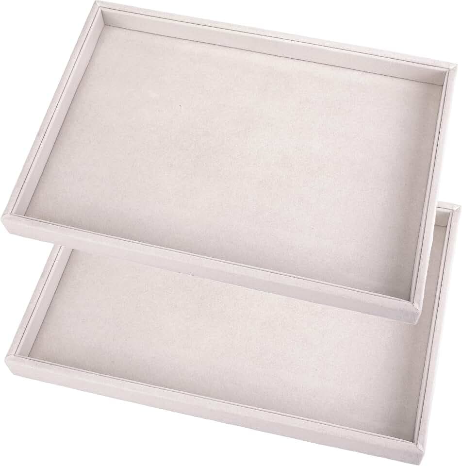 2 Pcs 13.8" x 9.5" Velvet Jewelry Tray Jewelry Display Tray Flat Tray Beige
