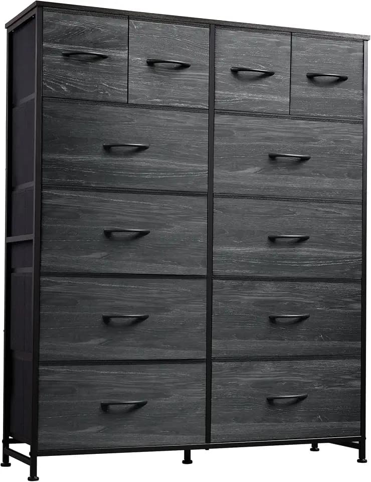 WLIVE 12 Drawer Tall Fabric Dresser Bedroom Storage Chest, Charcoal