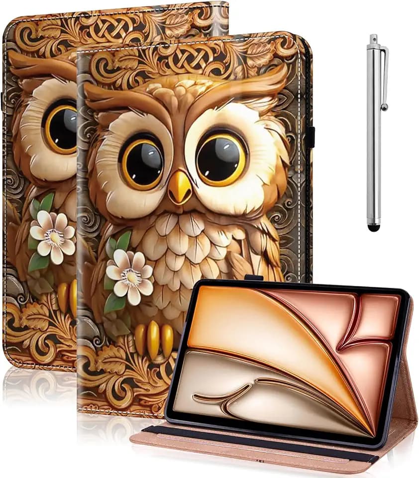 Hülle für Lenovo Tab M10 10,1 Zoll 2018 PU Leder Schutzhülle mit Stifthalter und Standfunktion, Cover Case Tablet Hülle Kompatibel mit TB-X505L/X505F/X605L/X605F - Braun Eulen