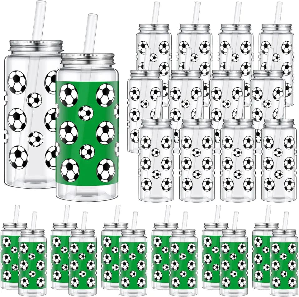 Maxdot 24 Pack 14.2 OZ Soccer Plastic Cups with Lid Straw