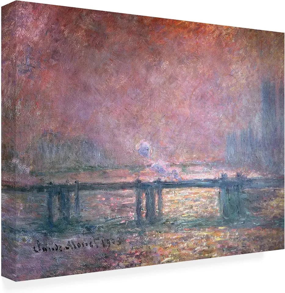 Wrapped Canvas Wall Art - Claude Monet 'The Thames at Charing Cross' Wall Art for Living Room, Bedroom, or Office Décor - 35x47