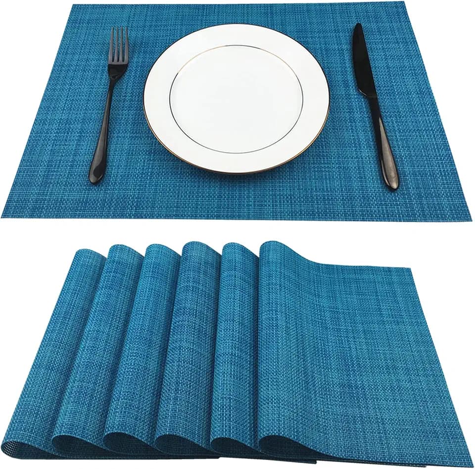 WAZAIGUR Placemats Crisscross Woven Vinyl Place Mats Set of 6 Blue