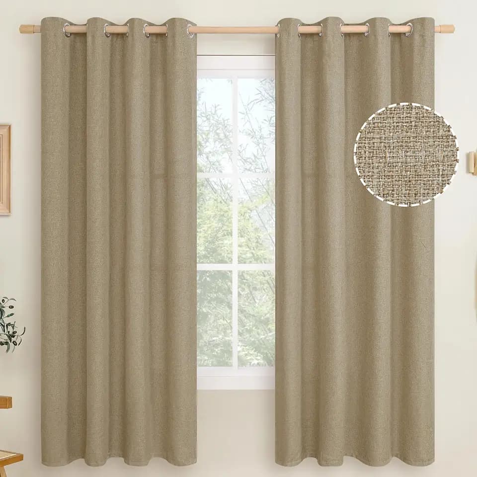 LAMIT 72 Inch Length Linen Living Room Curtains 2 Panels Set, Tan Brown