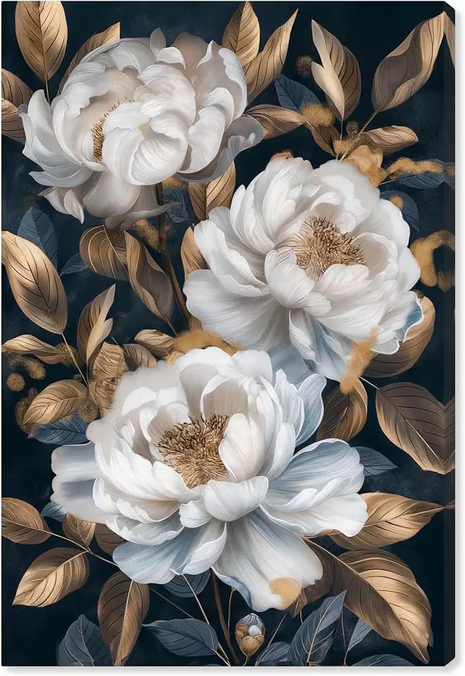 Art Remedy Golden Emblems in White I Canvas Luxury Floral Art, Gallery Wrapped, 36" x 54"