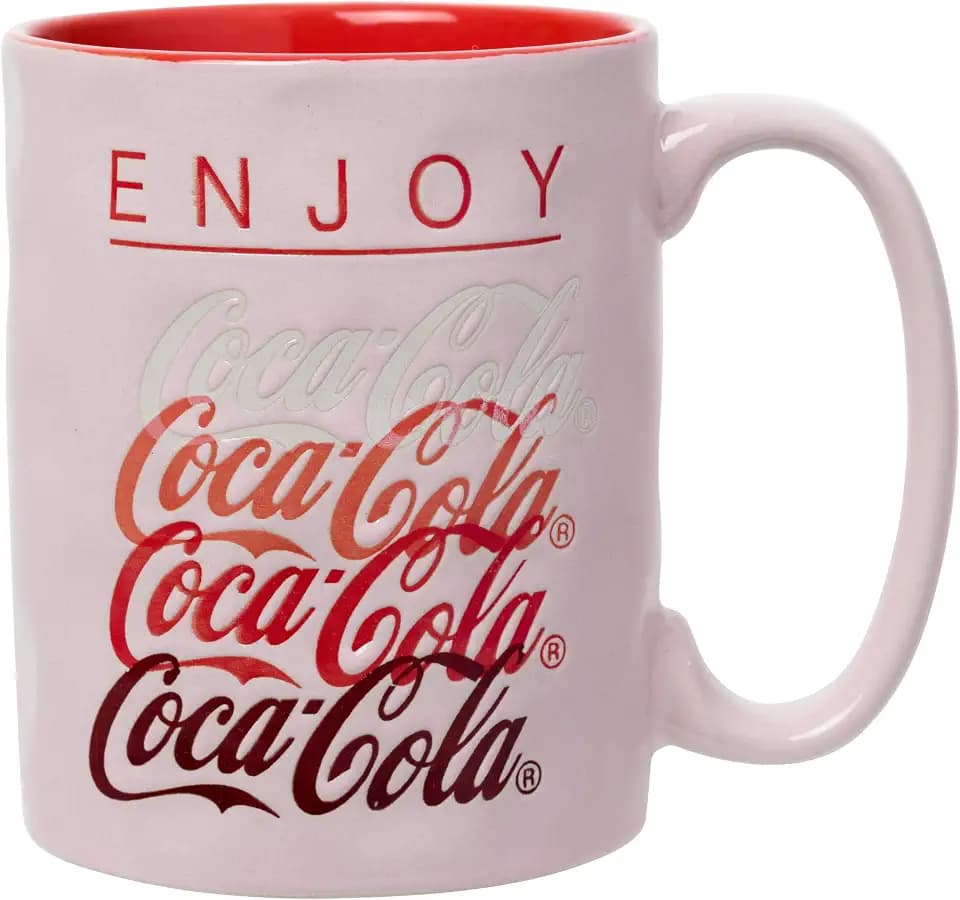 Silver Buffalo Coca-Cola Lined Up, Wax Resist Ceramic Pottery Mug, 17oz
