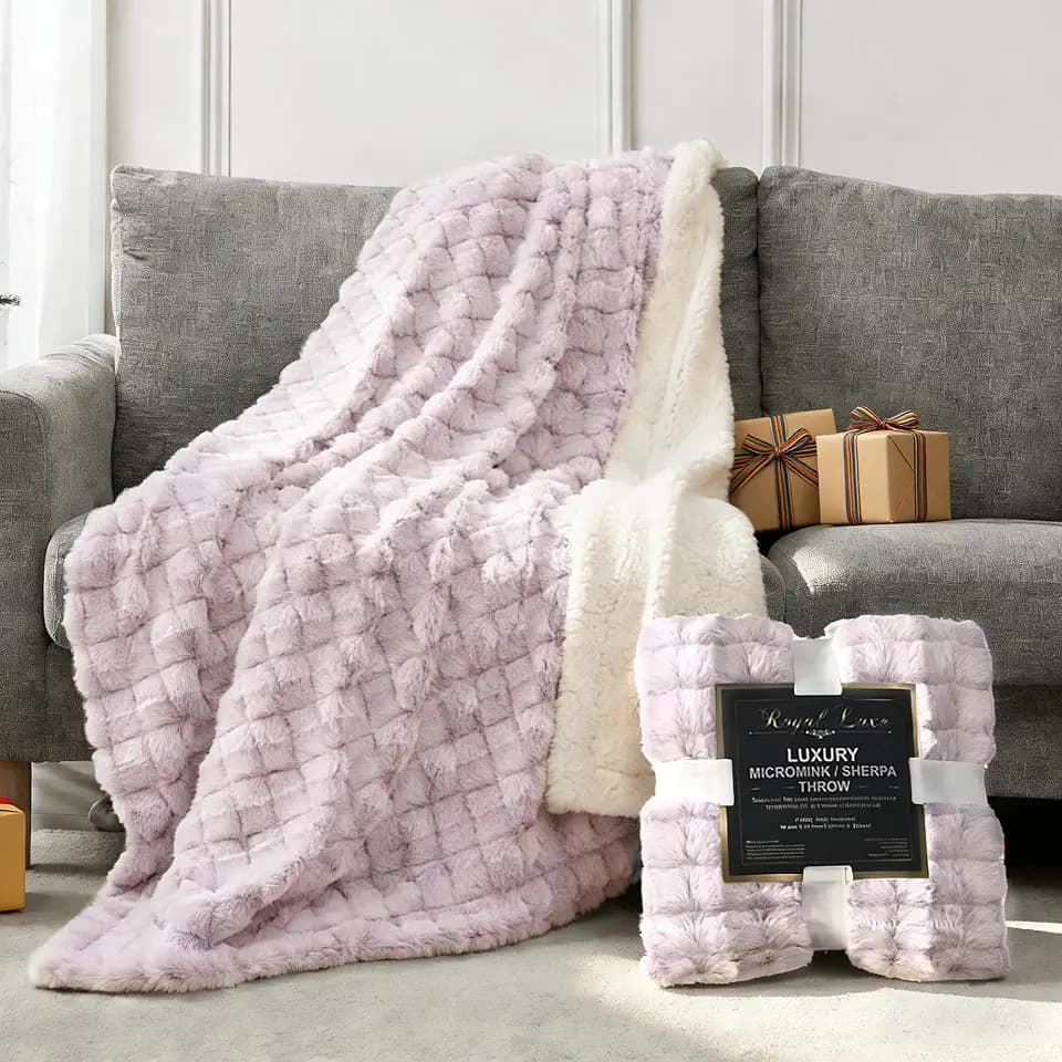 Royal Luxe Micromink Sherpa Throw Blanket for Couch, Fluffy Plush Reversible Throw Blanket for Sofa Bed Chair Room Decor - Luxury Soft Cozy Gifts for Women, 50 x 60 Inches, Red