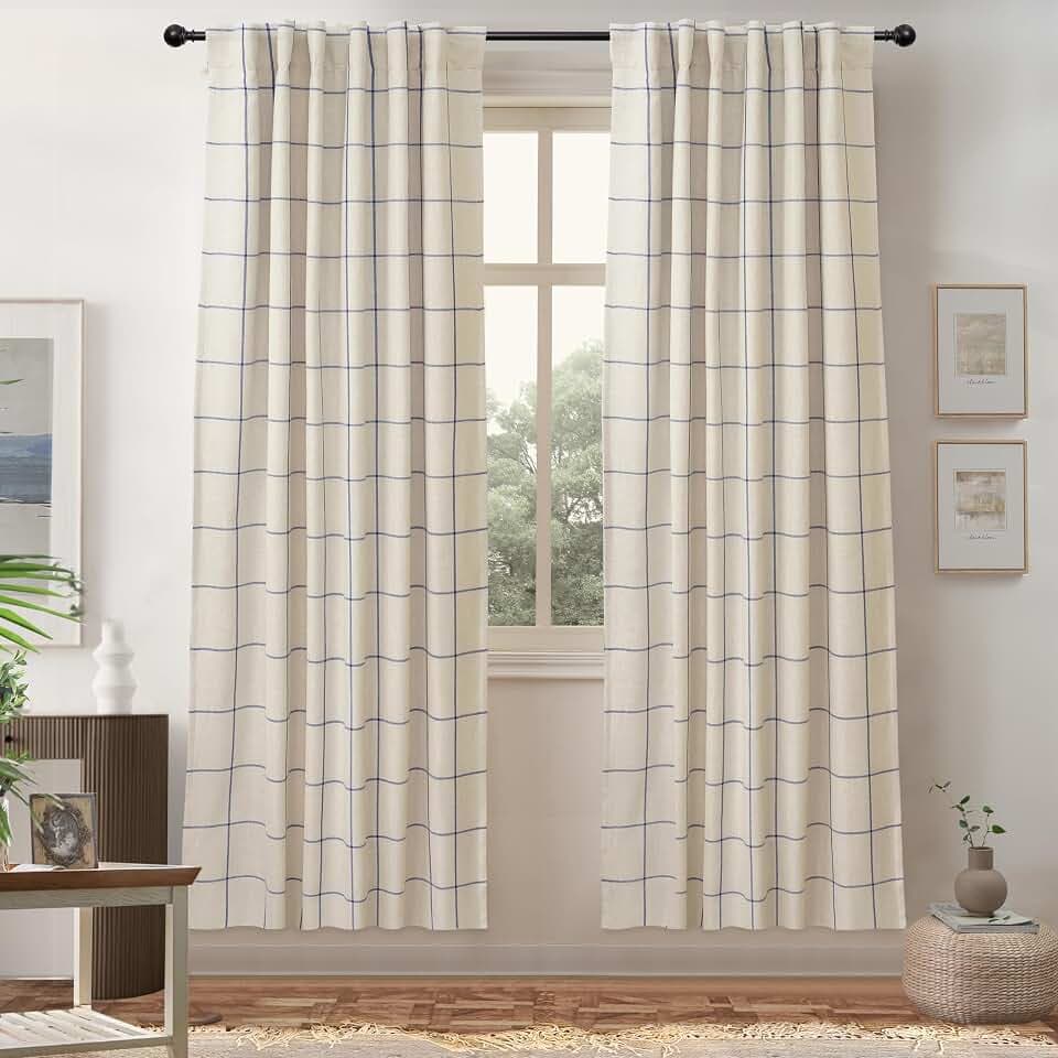 DriftAway 100% Blackout Plaid Curtains 72 Inches Long 2 Panels Navy Blue