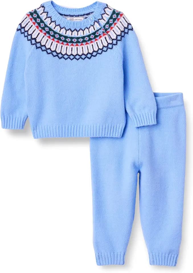 Amazon Essentials x Sofia Grainge Toddler and Baby Boys' Cotton-Nylon Knit Sweater Set with Crew Neckline