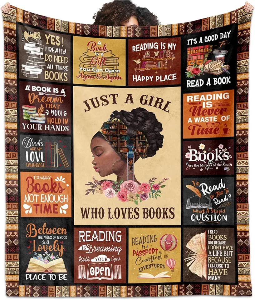 African American Book Lovers Gifts Throw Blanket 60"x50", Gifts for Book Lovers Women/Reader, Librarian/Bookish/Books Club Gift, Gifts for Black Women Birthday Mothers Day