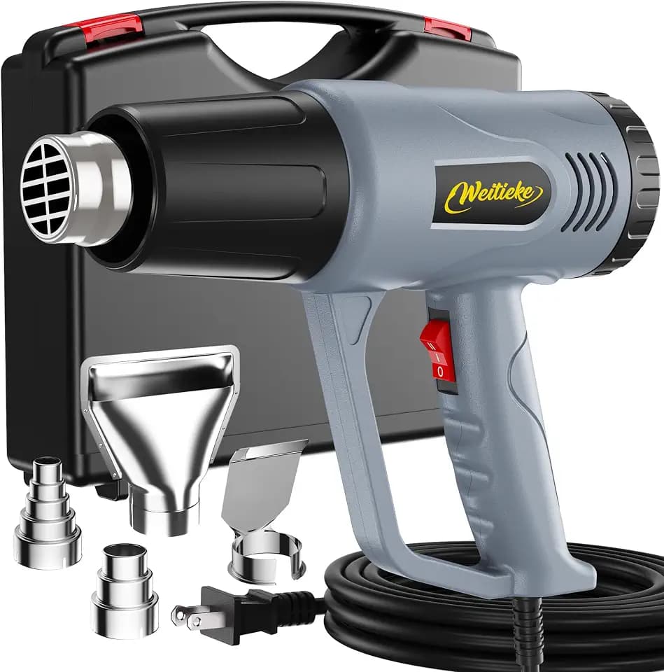 Heat Gun, 10Ft power cord Heavy Duty Hot Air Gun 572&1112℉ Dual Temperature Control 4 Nozzels & Paint Scraper Overload Protection for Paint Stripping (Heat Shrink Tubing Kit)