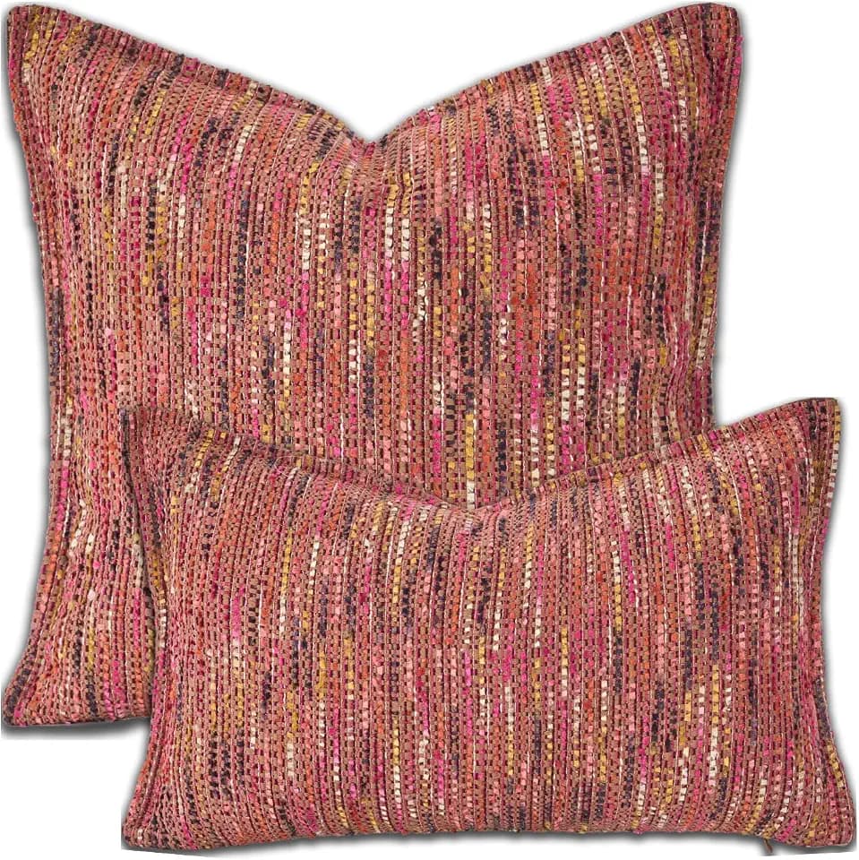 Premium Series Fringe Boho Throw Pillow Cover, Linen Woven Luxury Thick Cushion Case with Tassels for Home Décor, Burgandy, 18x18 Inch