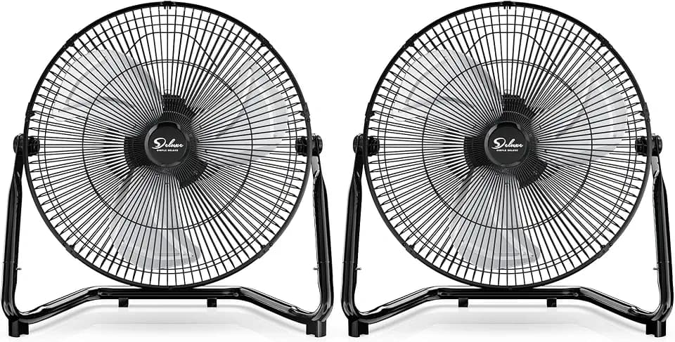 Simple Deluxe 18 Inch 3-Speed High Velocity Heavy Duty Metal Industrial Floor Fan for Warehouse, Workshop, Factory and Basement, Black, 2 Pack