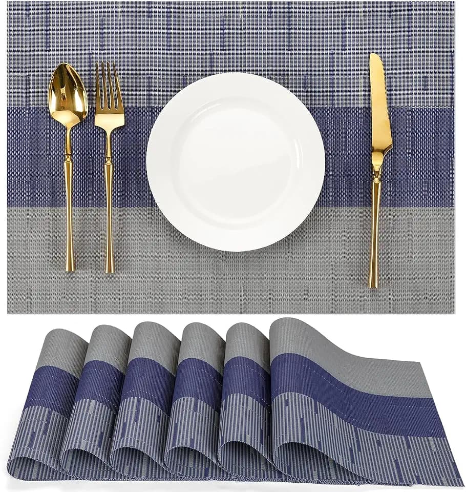 Placemats Set of 6, Vinyl Woven Heat-Resistant Place Mats