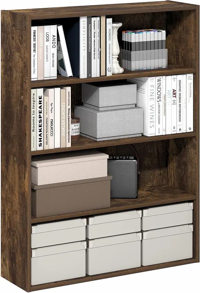 Furinno PASIR Book Shelf, 4-Tier Bookshelf with Open Storage Shelf, Standing Bookcase, 9.3 x 31.3 x 41.8, Easy Assembly, for Home Office, Bedroom, Living Room, Amber Pine