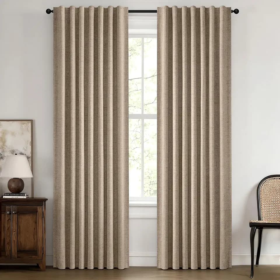 MIULEE 100% Blackout Linen Curtains 42 x 63 Inch Copper Brown 2 Panels